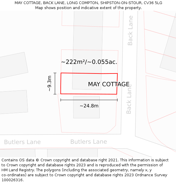 MAY COTTAGE, BACK LANE, LONG COMPTON, SHIPSTON-ON-STOUR, CV36 5LG: Plot and title map