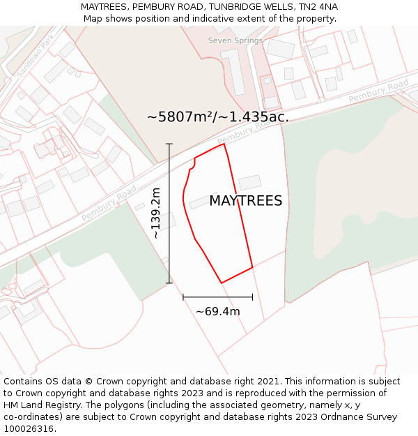 MAYTREES, PEMBURY ROAD, TUNBRIDGE WELLS, TN2 4NA: Plot and title map