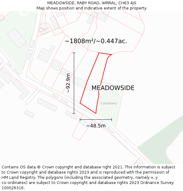 MEADOWSIDE, RABY ROAD, WIRRAL, CH63 4JS: Plot and title map