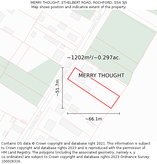 MERRY THOUGHT, ETHELBERT ROAD, ROCHFORD, SS4 3JS: Plot and title map