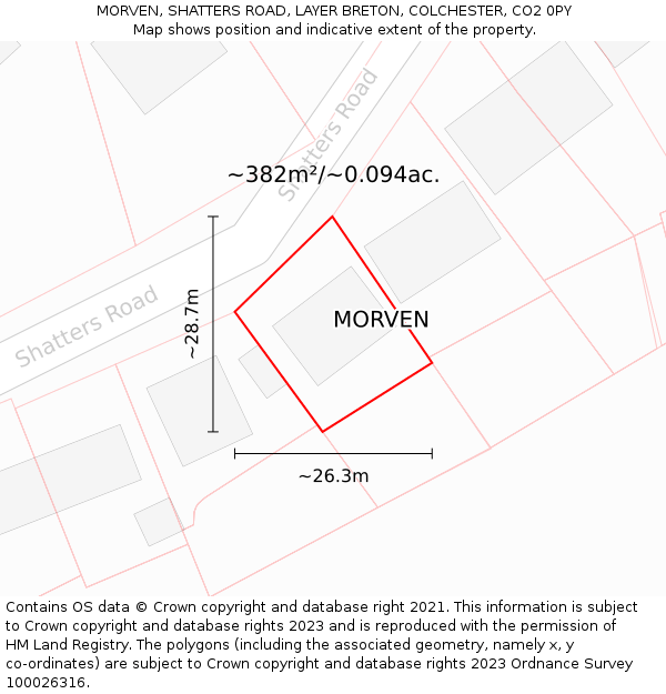 MORVEN, SHATTERS ROAD, LAYER BRETON, COLCHESTER, CO2 0PY: Plot and title map