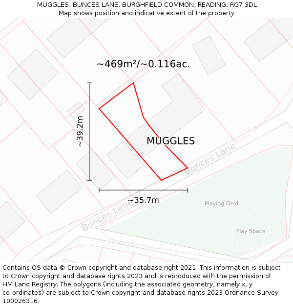 MUGGLES, BUNCES LANE, BURGHFIELD COMMON, READING, RG7 3DL: Plot and title map