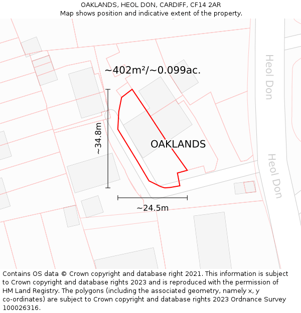 OAKLANDS, HEOL DON, CARDIFF, CF14 2AR: Plot and title map