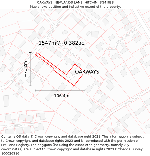 OAKWAYS, NEWLANDS LANE, HITCHIN, SG4 9BB: Plot and title map