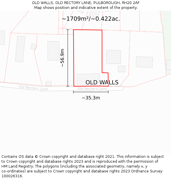 OLD WALLS, OLD RECTORY LANE, PULBOROUGH, RH20 2AF: Plot and title map