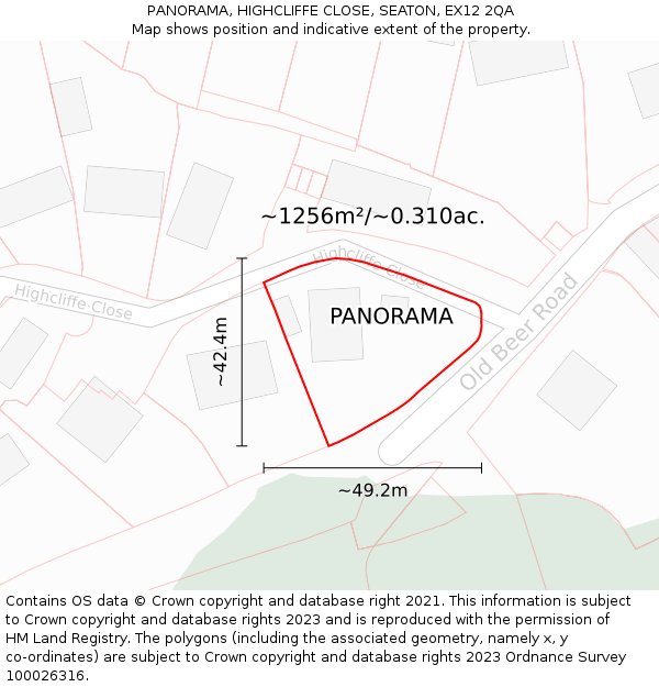 PANORAMA, HIGHCLIFFE CLOSE, SEATON, EX12 2QA: Plot and title map