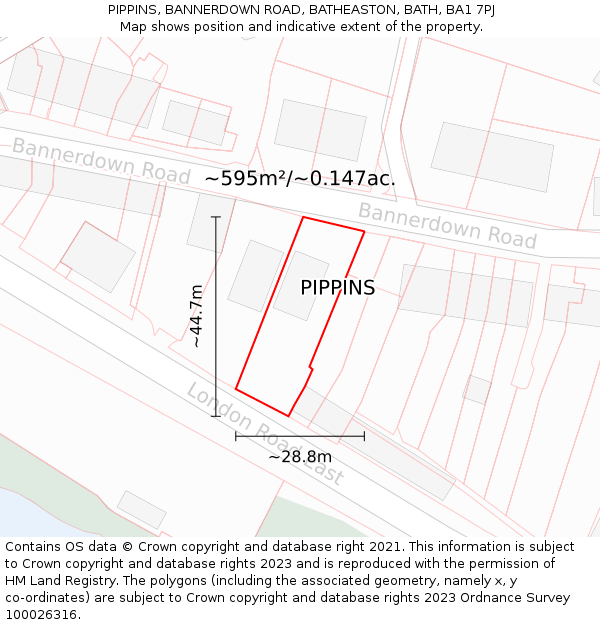 PIPPINS, BANNERDOWN ROAD, BATHEASTON, BATH, BA1 7PJ: Plot and title map