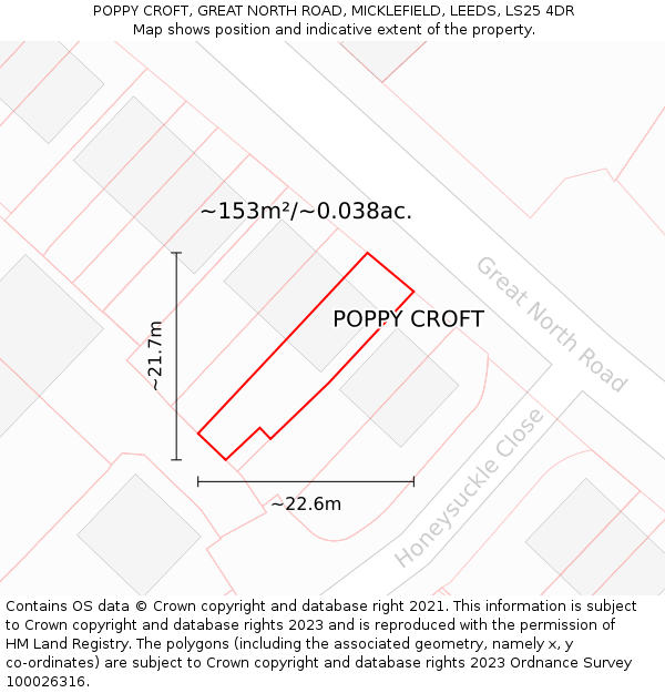 POPPY CROFT, GREAT NORTH ROAD, MICKLEFIELD, LEEDS, LS25 4DR: Plot and title map