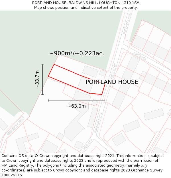 PORTLAND HOUSE, BALDWINS HILL, LOUGHTON, IG10 1SA: Plot and title map