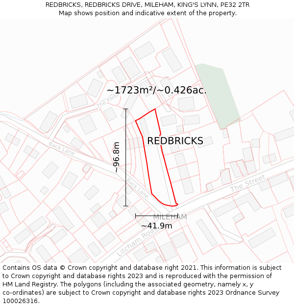 REDBRICKS, REDBRICKS DRIVE, MILEHAM, KING'S LYNN, PE32 2TR: Plot and title map