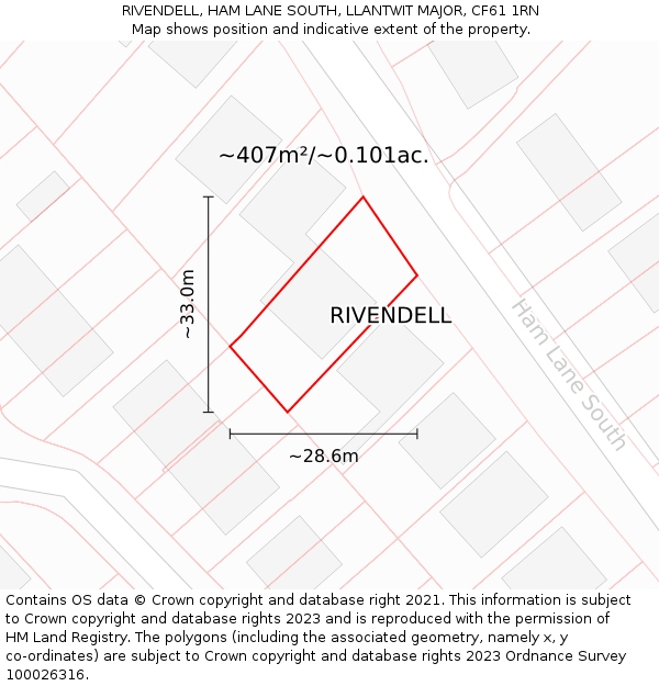 RIVENDELL, HAM LANE SOUTH, LLANTWIT MAJOR, CF61 1RN: Plot and title map