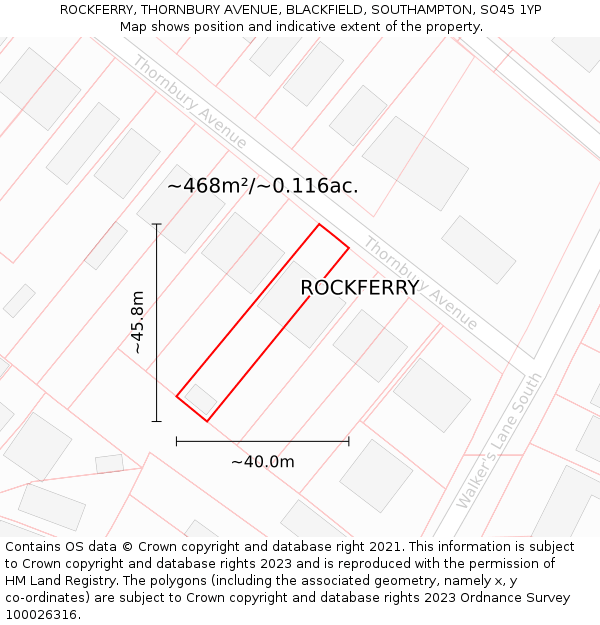 ROCKFERRY, THORNBURY AVENUE, BLACKFIELD, SOUTHAMPTON, SO45 1YP: Plot and title map