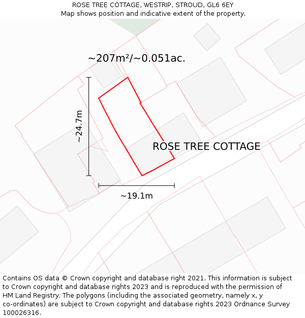 ROSE TREE COTTAGE, WESTRIP, STROUD, GL6 6EY: Plot and title map