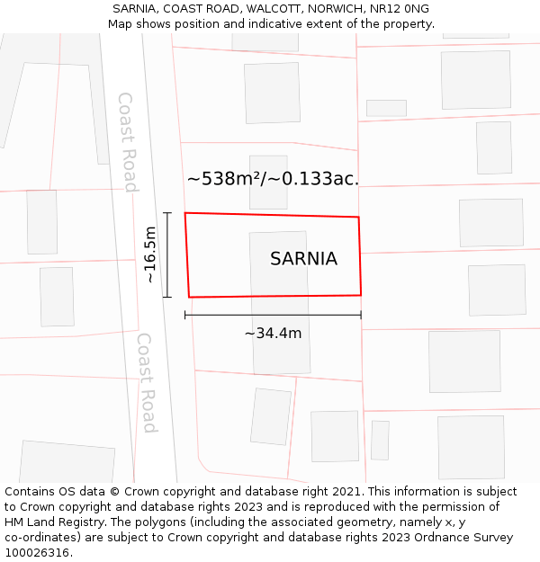 SARNIA, COAST ROAD, WALCOTT, NORWICH, NR12 0NG: Plot and title map