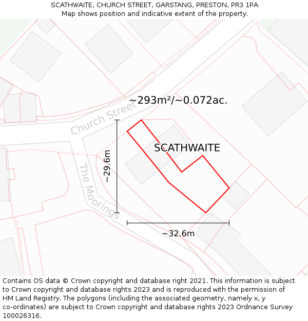 SCATHWAITE, CHURCH STREET, GARSTANG, PRESTON, PR3 1PA: Plot and title map