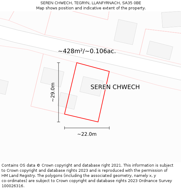 SEREN CHWECH, TEGRYN, LLANFYRNACH, SA35 0BE: Plot and title map
