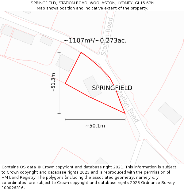 SPRINGFIELD, STATION ROAD, WOOLASTON, LYDNEY, GL15 6PN: Plot and title map