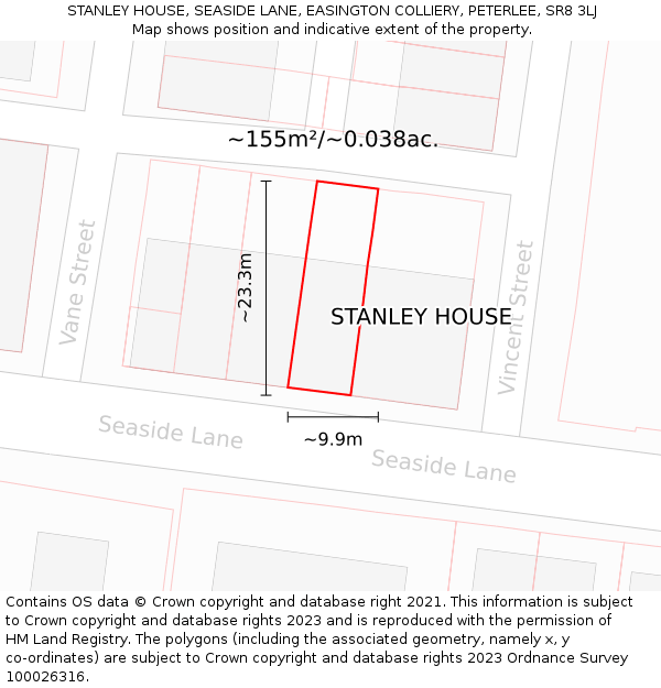 STANLEY HOUSE, SEASIDE LANE, EASINGTON COLLIERY, PETERLEE, SR8 3LJ: Plot and title map