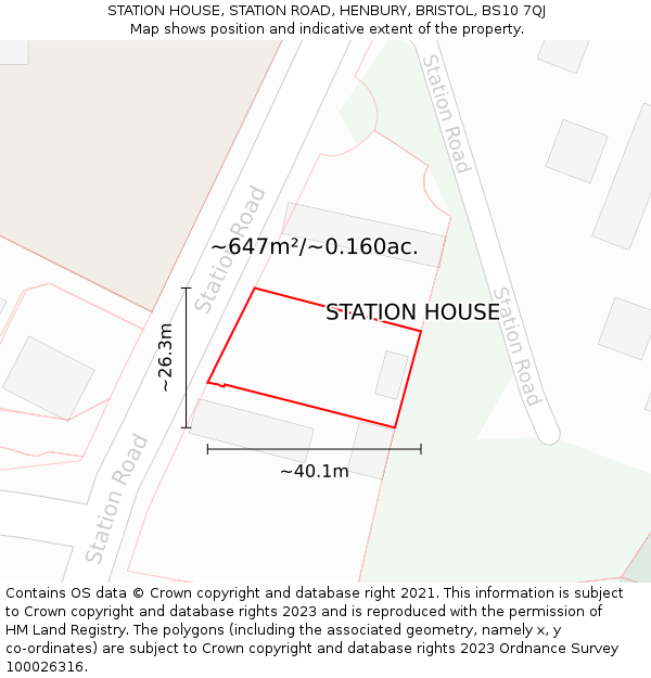 STATION HOUSE, STATION ROAD, HENBURY, BRISTOL, BS10 7QJ: Plot and title map