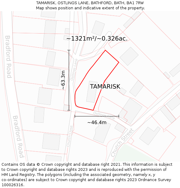TAMARISK, OSTLINGS LANE, BATHFORD, BATH, BA1 7RW: Plot and title map