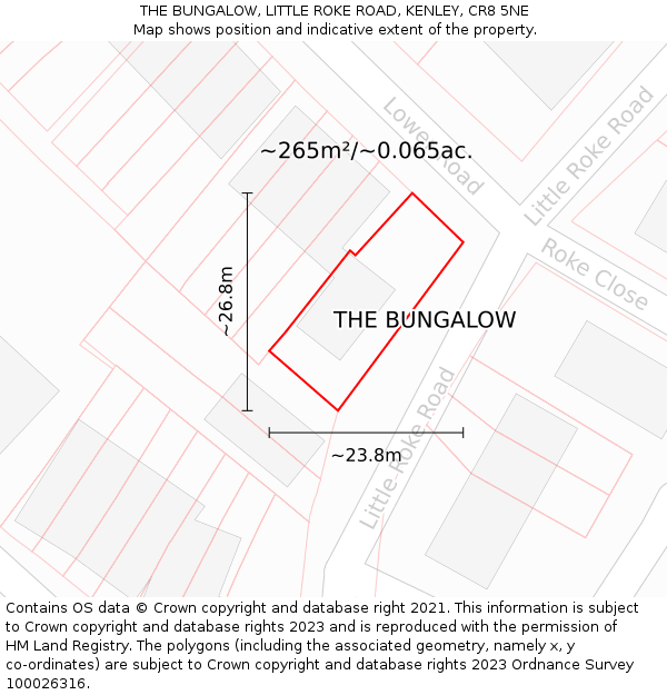 THE BUNGALOW, LITTLE ROKE ROAD, KENLEY, CR8 5NE: Plot and title map