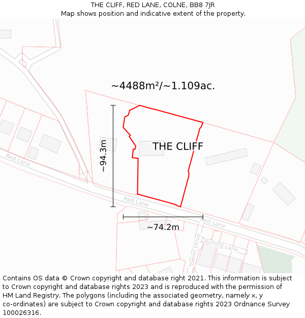 THE CLIFF, RED LANE, COLNE, BB8 7JR: Plot and title map