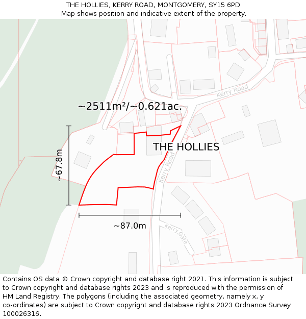 THE HOLLIES, KERRY ROAD, MONTGOMERY, SY15 6PD: Plot and title map