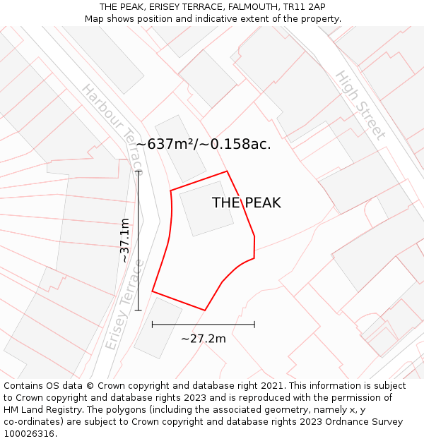 THE PEAK, ERISEY TERRACE, FALMOUTH, TR11 2AP: Plot and title map