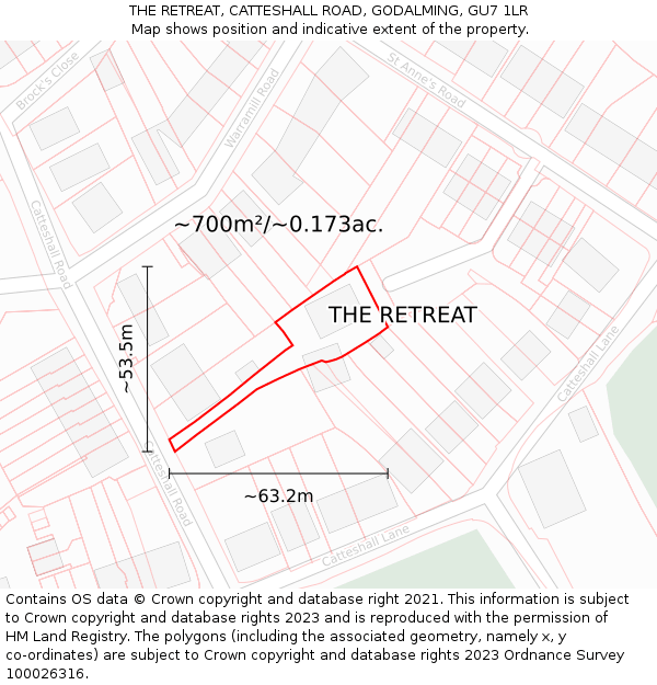 THE RETREAT, CATTESHALL ROAD, GODALMING, GU7 1LR: Plot and title map