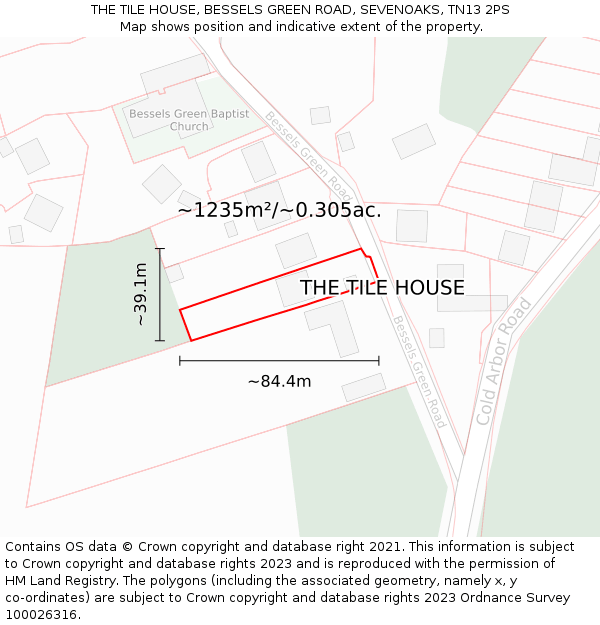 THE TILE HOUSE, BESSELS GREEN ROAD, SEVENOAKS, TN13 2PS: Plot and title map