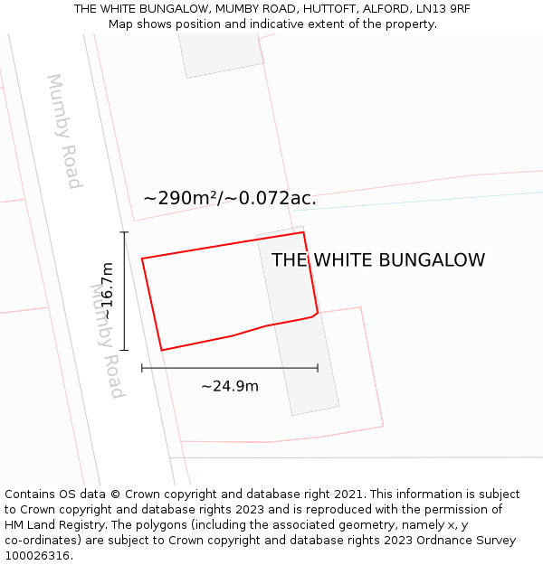 THE WHITE BUNGALOW, MUMBY ROAD, HUTTOFT, ALFORD, LN13 9RF: Plot and title map