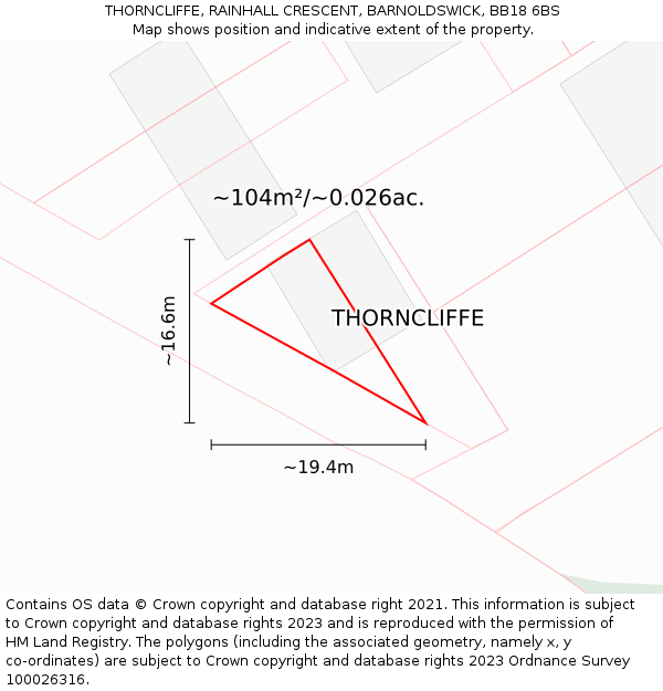 THORNCLIFFE, RAINHALL CRESCENT, BARNOLDSWICK, BB18 6BS: Plot and title map
