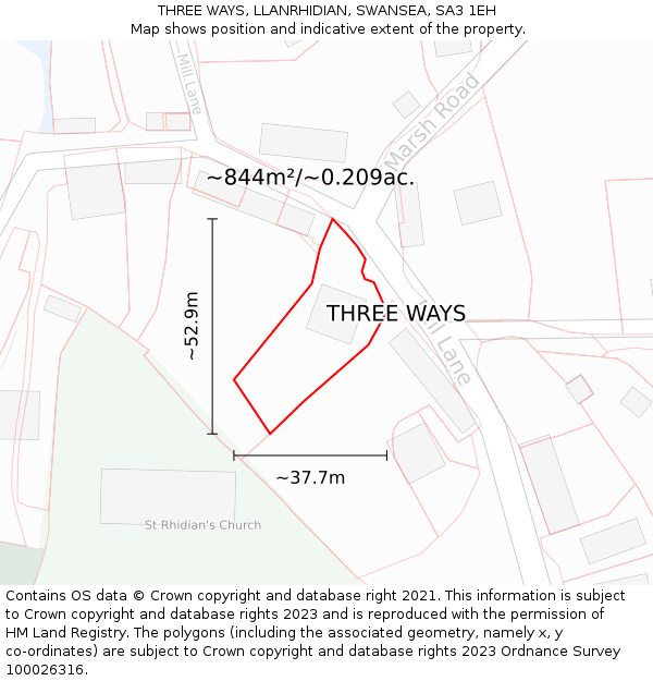 THREE WAYS, LLANRHIDIAN, SWANSEA, SA3 1EH: Plot and title map