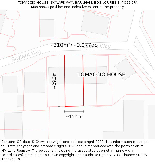 TOMACCIO HOUSE, SKYLARK WAY, BARNHAM, BOGNOR REGIS, PO22 0FA: Plot and title map