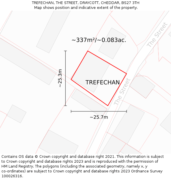 TREFECHAN, THE STREET, DRAYCOTT, CHEDDAR, BS27 3TH: Plot and title map