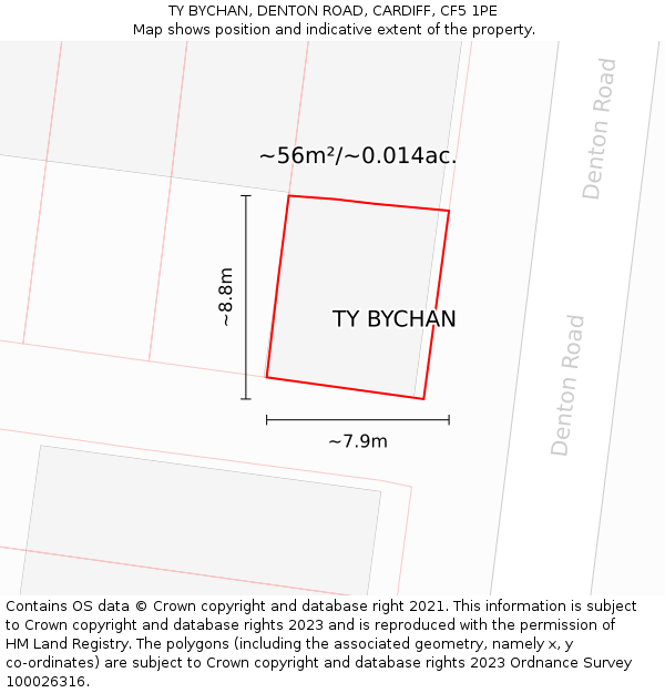 TY BYCHAN, DENTON ROAD, CARDIFF, CF5 1PE: Plot and title map