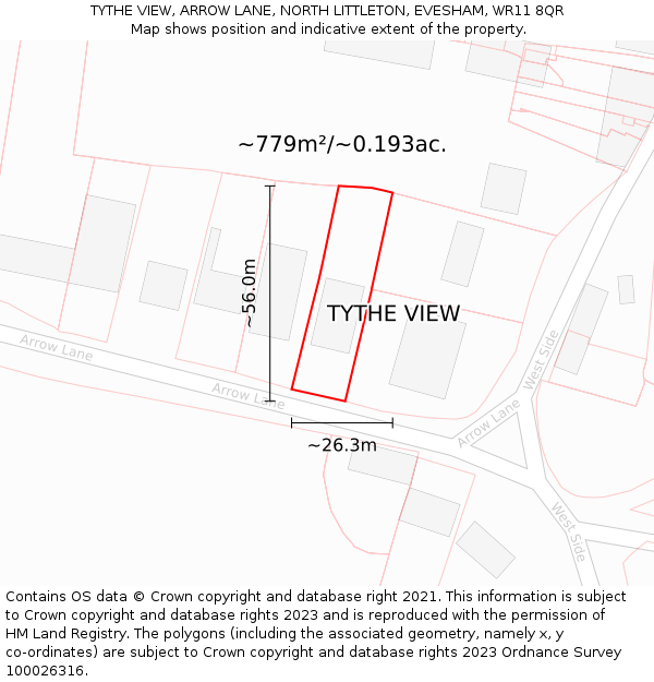 TYTHE VIEW, ARROW LANE, NORTH LITTLETON, EVESHAM, WR11 8QR: Plot and title map