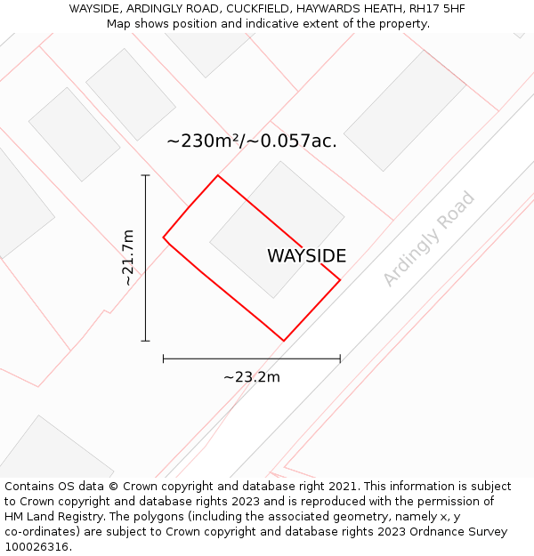 WAYSIDE, ARDINGLY ROAD, CUCKFIELD, HAYWARDS HEATH, RH17 5HF: Plot and title map