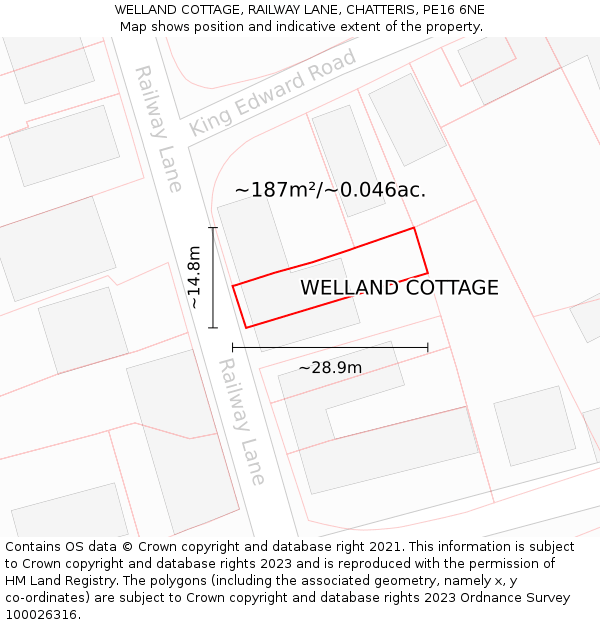 WELLAND COTTAGE, RAILWAY LANE, CHATTERIS, PE16 6NE: Plot and title map