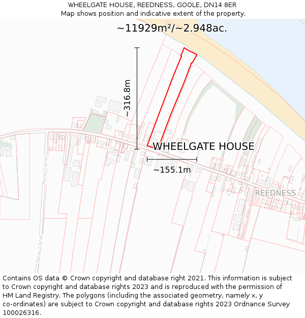 WHEELGATE HOUSE, REEDNESS, GOOLE, DN14 8ER: Plot and title map