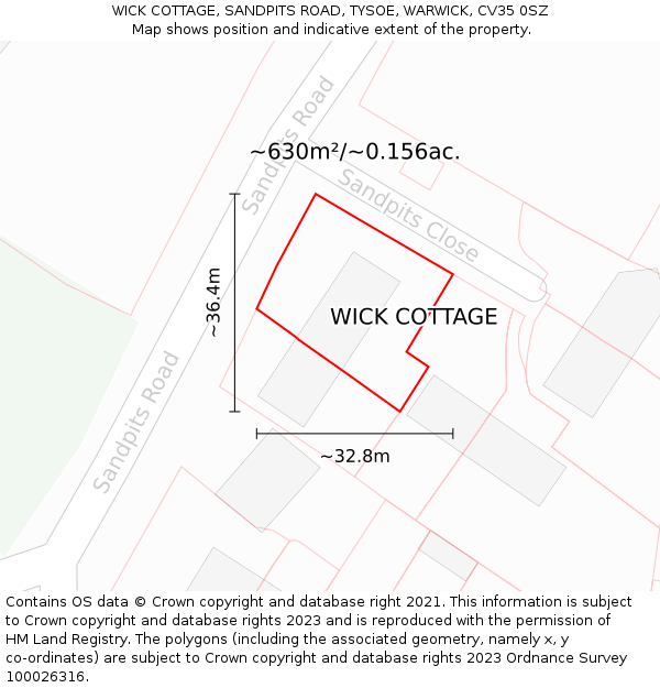 WICK COTTAGE, SANDPITS ROAD, TYSOE, WARWICK, CV35 0SZ: Plot and title map