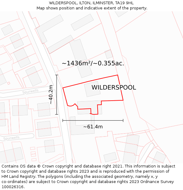 WILDERSPOOL, ILTON, ILMINSTER, TA19 9HL: Plot and title map