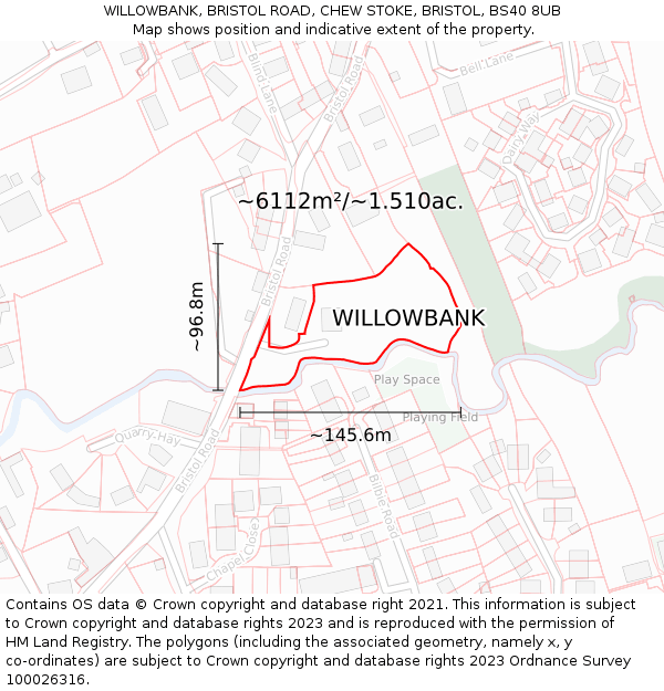 WILLOWBANK, BRISTOL ROAD, CHEW STOKE, BRISTOL, BS40 8UB: Plot and title map