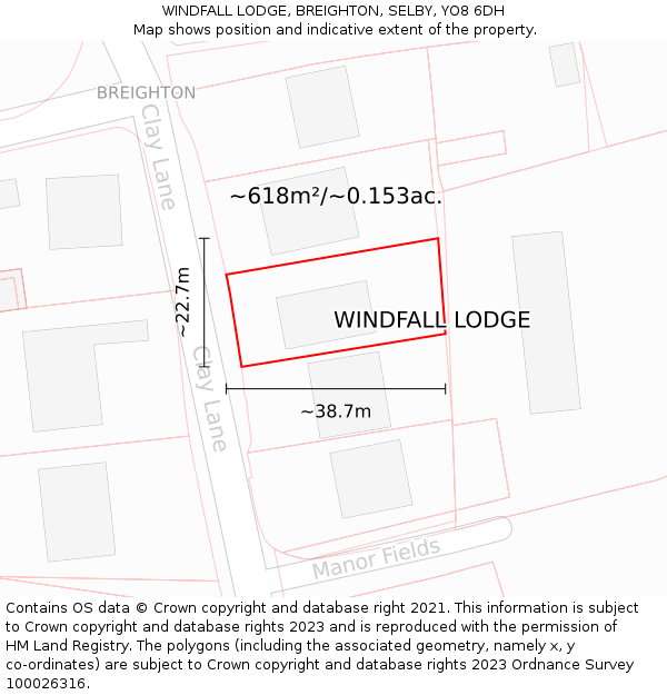 WINDFALL LODGE, BREIGHTON, SELBY, YO8 6DH: Plot and title map