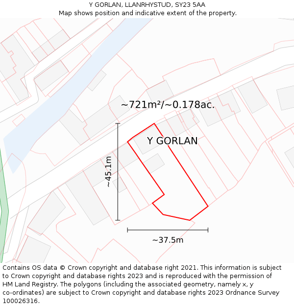 Y GORLAN, LLANRHYSTUD, SY23 5AA: Plot and title map