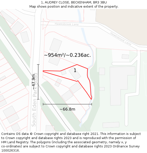 1, AUDREY CLOSE, BECKENHAM, BR3 3BU: Plot and title map