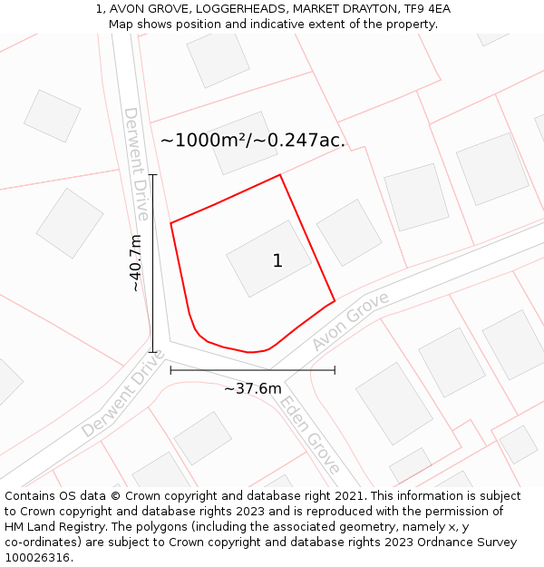 1, AVON GROVE, LOGGERHEADS, MARKET DRAYTON, TF9 4EA: Plot and title map