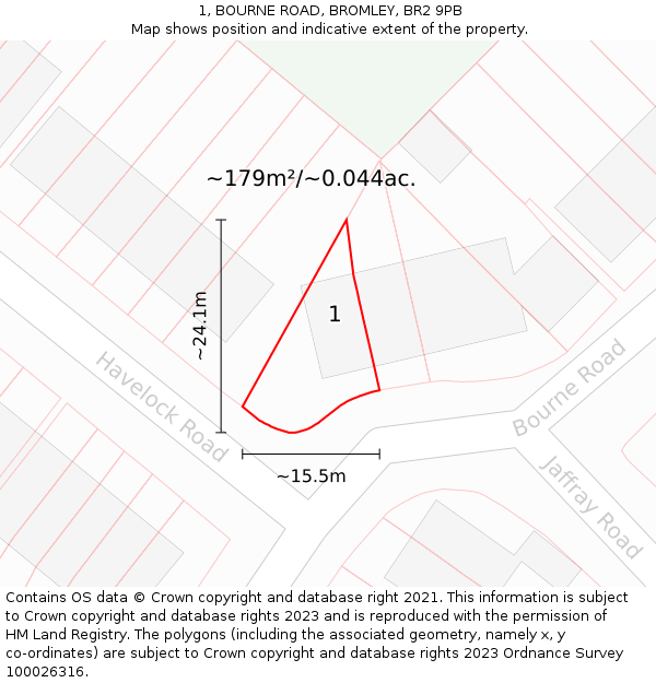 1, BOURNE ROAD, BROMLEY, BR2 9PB: Plot and title map