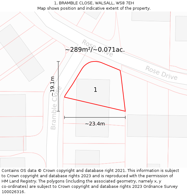 1, BRAMBLE CLOSE, WALSALL, WS8 7EH: Plot and title map