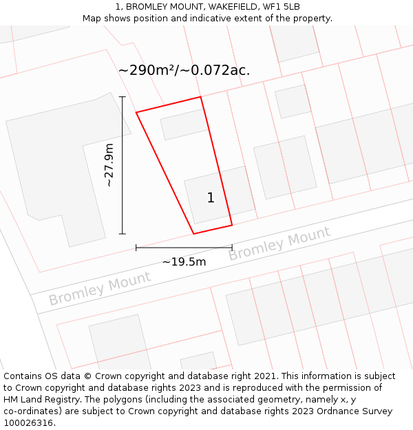 1, BROMLEY MOUNT, WAKEFIELD, WF1 5LB: Plot and title map